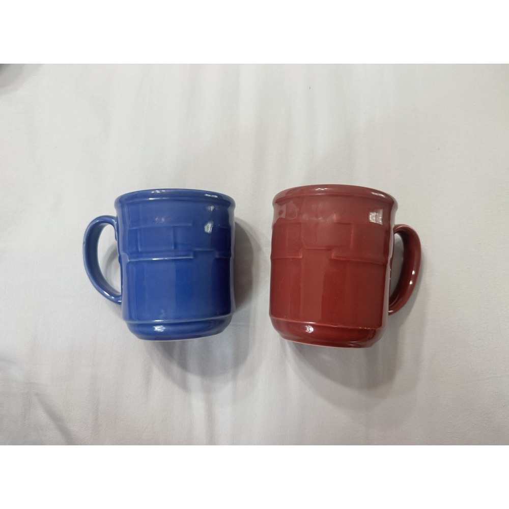 Longaberger Woven Traditions Cornflower Blue & Paprika Red Mugs
